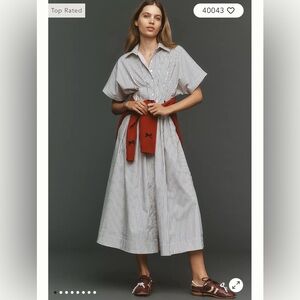 Exquise Anthropolgie Tobie Shirt Dress Buttons Pockets Black White Stripe Midi